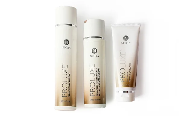Neora ProLuxe Hair Care Set including shampoo, conditioner, hair mask, and scalp treatment